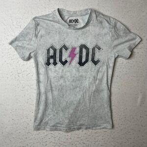 ACDC Back In Black European Tour 1980 T-Shirt Gray Acid Wash XS Band Tee
